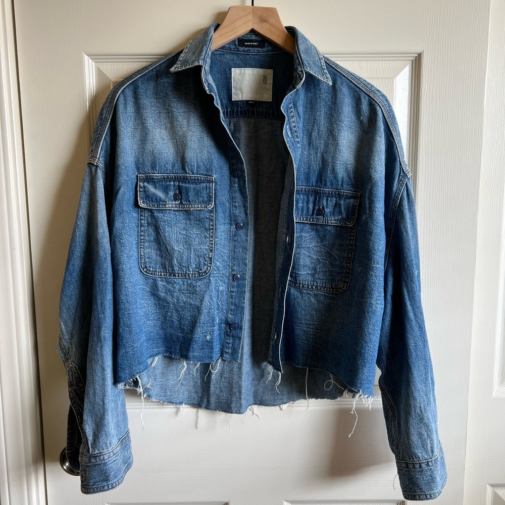 Denim chambray cropped shirt-jacket by R13